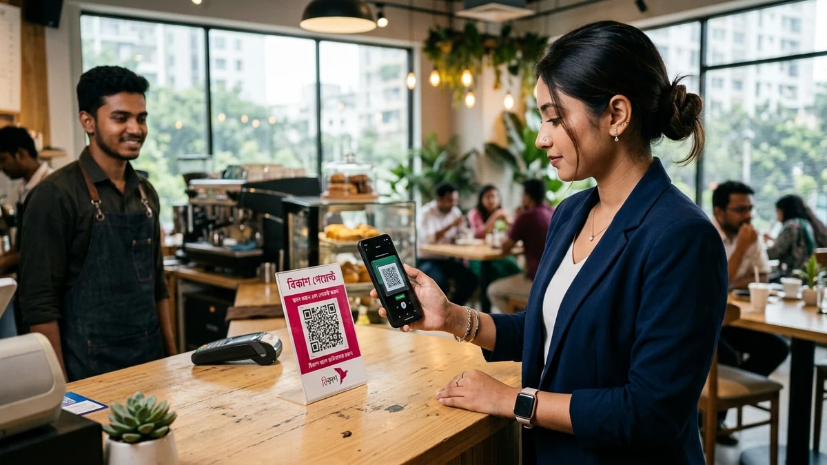 Digital payment QR code scan and mobile banking interface in Bangladesh